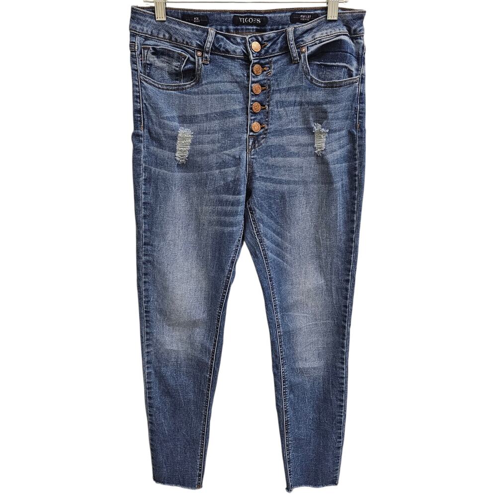 Vigoss High Rise Ace Skinny Button Fly W31 L27 Distressed Grunge Punk